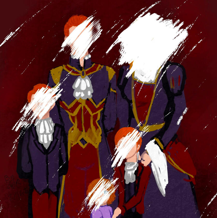 An old de Soule family portrait with faces scratched out (by CJ)